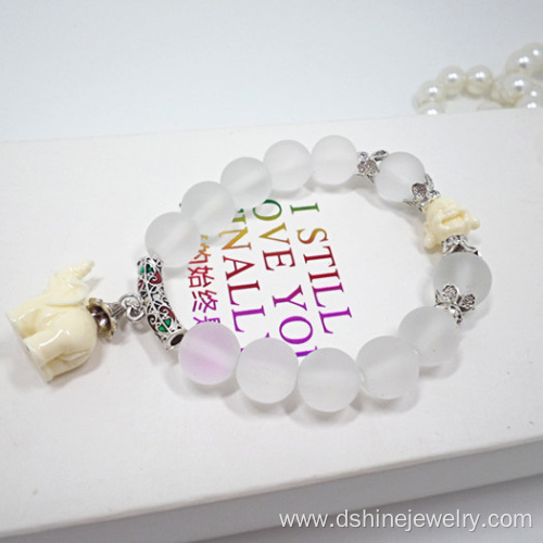 Nature Matte Crystal Beads Bracelet With Elephant Pendant